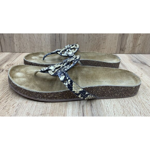Tory Burch Miller Cloud Snake Print  Thong Sandals Shoes Cork Flip Flops Size 11 - Picture 3 of 15